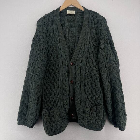 Cottage Knitwear Other - COTTAGE KNITWEAR Sweater Mens L Wool Aran Cable Button Up Cardigan Green